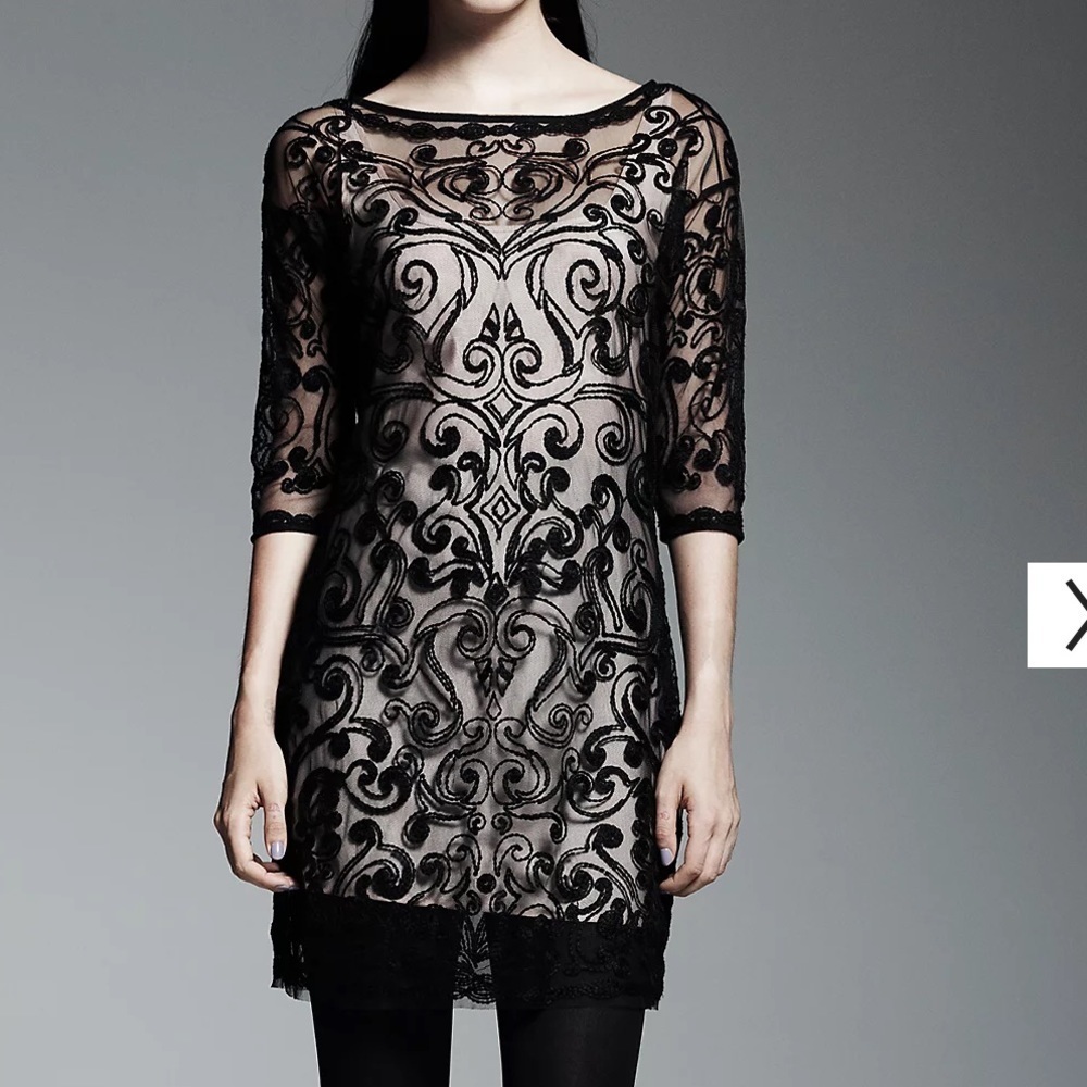 CATHERINE MALANDRINO BLACK FLORAL LACE DRESS